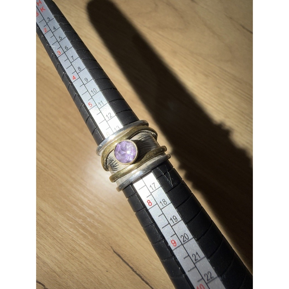 925 Sterling Silver Spinner Ring Amethyst Ring‎ Handmade Band Ring VTG Sz 6.5 - Picture 6 of 7